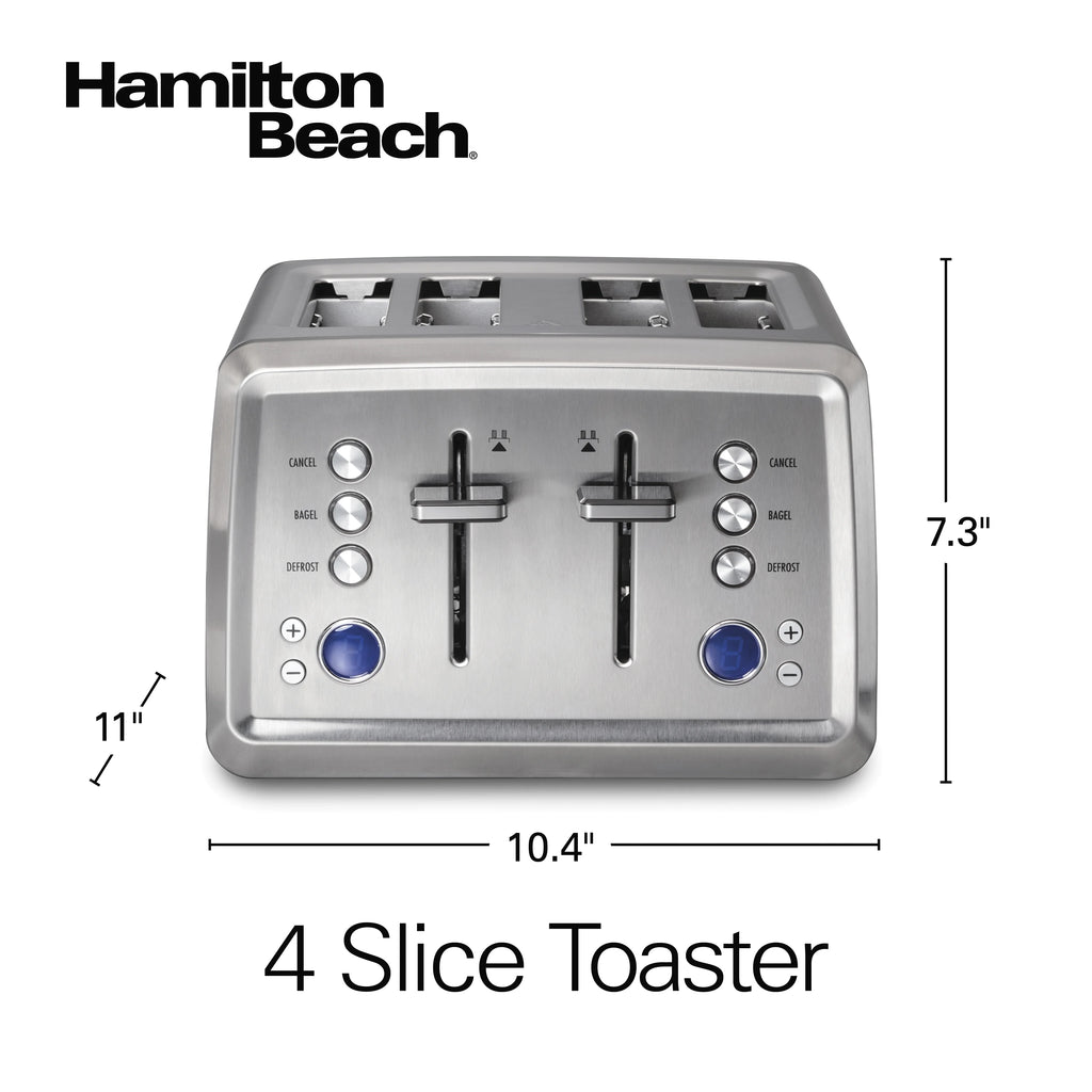 Hamilton Beach Digital 4-Slice Toaster with 3 Preset Functions & Removable Crumb Tray, Stainless