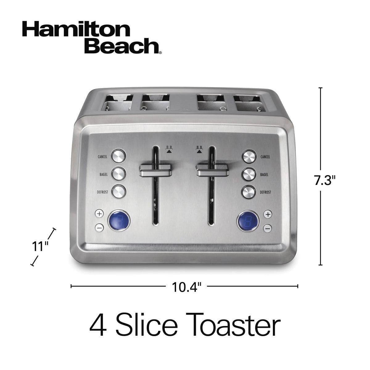 Hamilton Beach Digital 4-Slice Toaster with 3 Preset Functions & Removable Crumb Tray, Stainless