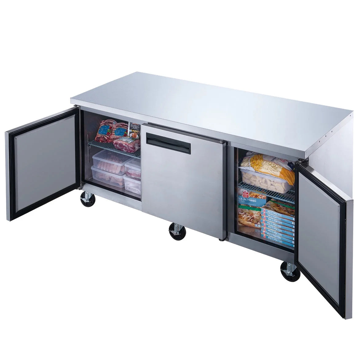 72 in. Commercial Undercounter Freezer 19 Cu.Ft. Stainless Steel Three-Door Commercial Freezer Heavy Duty