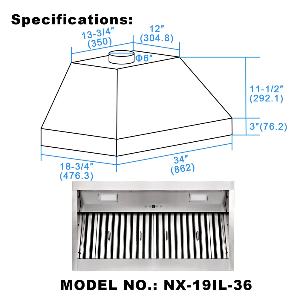 Akicon 48 Inch Range Hood Insert, Stainless Steel 8" Ducted Insert/Built-in Kitchen Vent Hood with 1200 CFM Suction, Dimmable LED Lights and Dishwasher Safe Filters, 4 Speed-Cool White