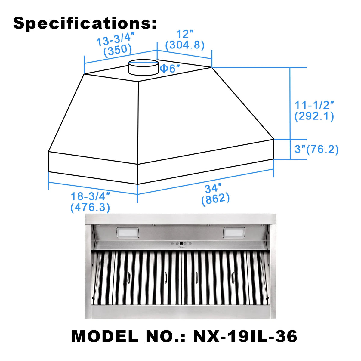 Akicon 48 Inch Range Hood Insert, Stainless Steel 8" Ducted Insert/Built-in Kitchen Vent Hood with 1200 CFM Suction, Dimmable LED Lights and Dishwasher Safe Filters, 4 Speed-Cool White