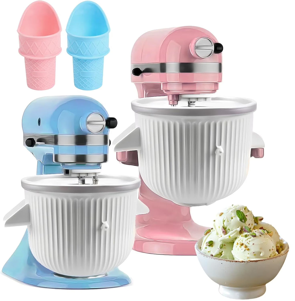 Ice Cream Maker Attachment for Kitchen Aid Stand Mixer, 2 Quart, Ice Cream & Sorbet Maker Machine, Fits and Larger Stand Mixers, with 2 Ice Cream Holder