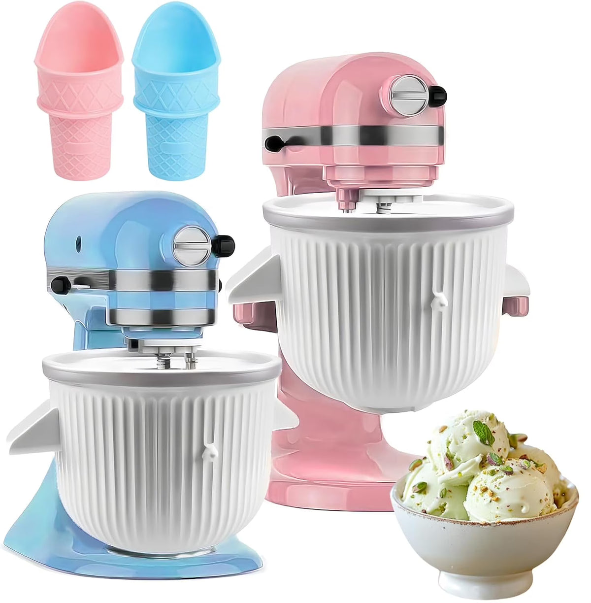 Ice Cream Maker Attachment for Kitchen Aid Stand Mixer, 2 Quart, Ice Cream & Sorbet Maker Machine, Fits and Larger Stand Mixers, with 2 Ice Cream Holder
