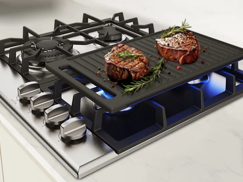 GASLAND GH60EF 24" Built-in Gas Stove Top, Black Ename Gas Cooktop with Griddle, 4 Sealed Burners, ETL