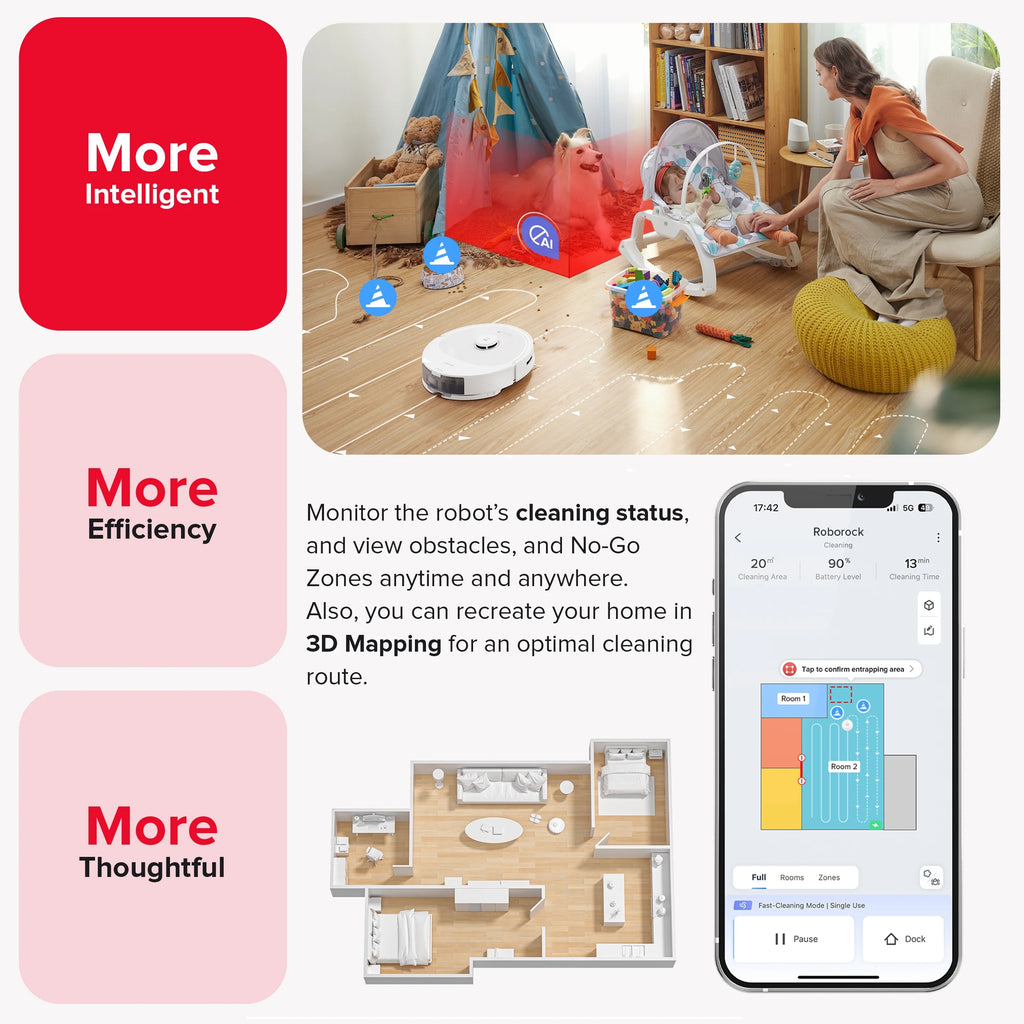 Roborock Q8 Max Robot Vacuum and Mop with Obstacle Avoidance, LiDAR Navigation, 5500Pa Suction Power, and App Control(White)