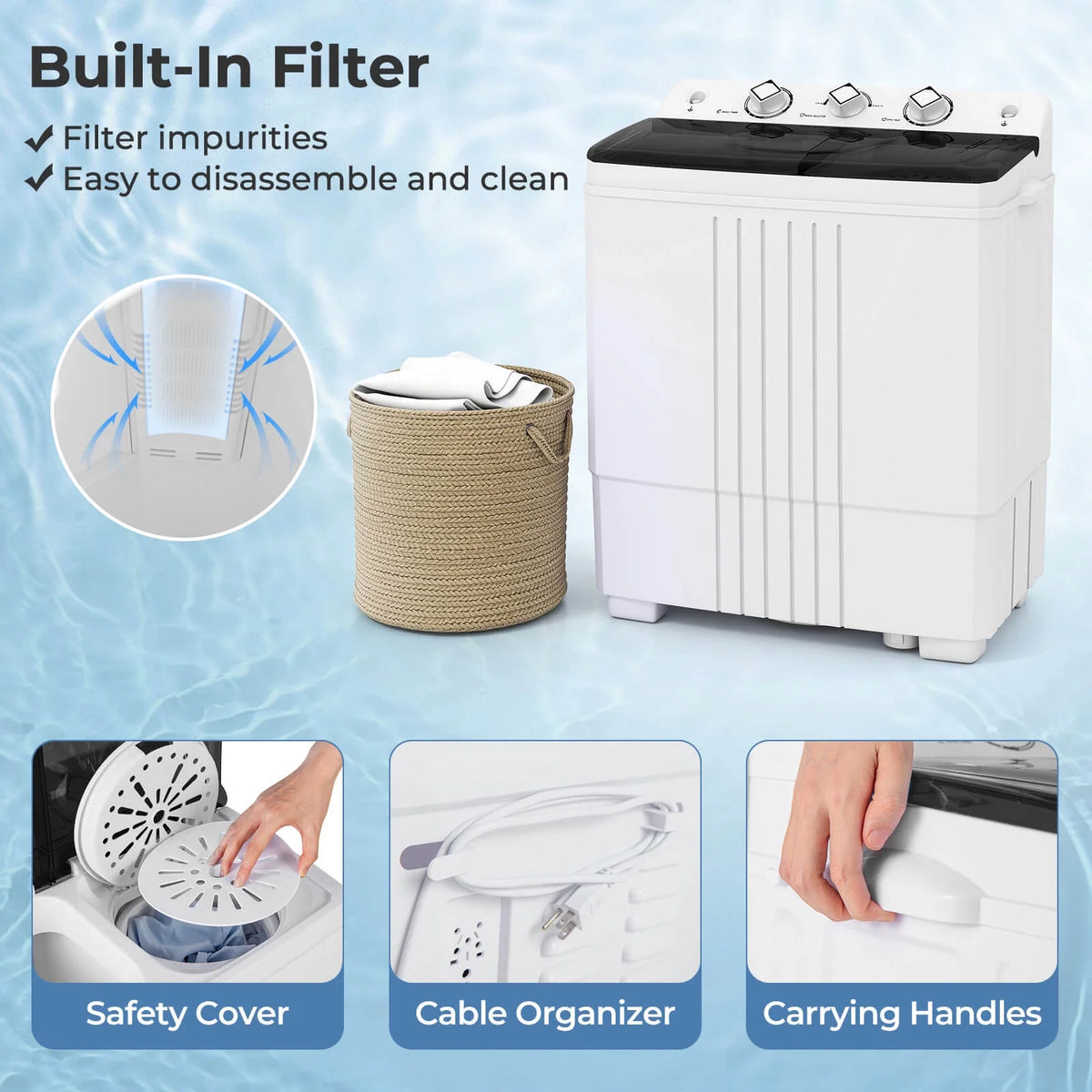 Costway Twin Tub 20Lbs Top Load Washing Machine with Gravity Drain