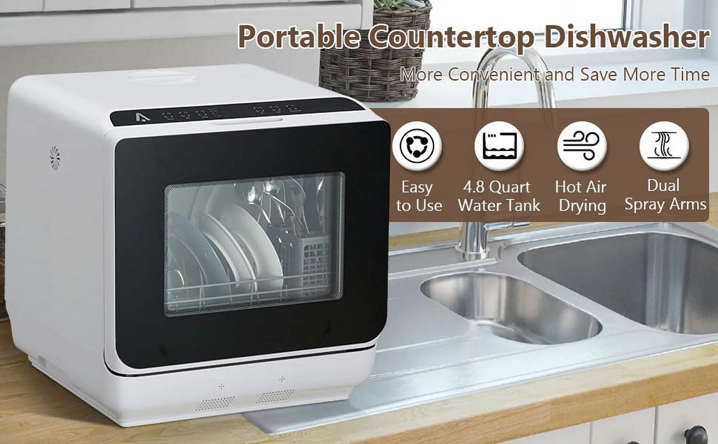 Danolapsi Portable Dishwasher,Countertop Dishwasher with 5L Water Tank, Dual Sprays,5 Programs,149�?High Temp & Air Dry, Mini Dishwasher for RVs & Apartments