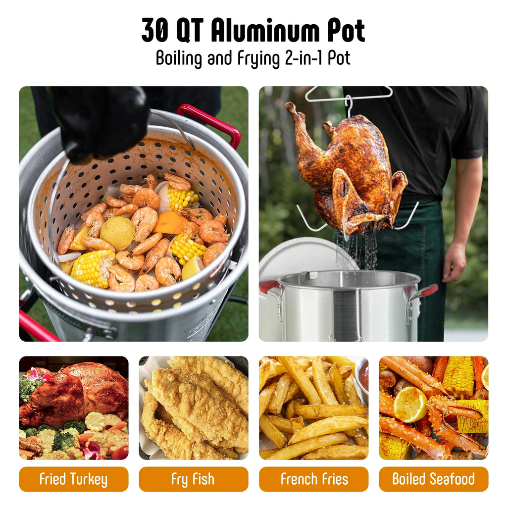 Feasto Outdoor Deep Fryer Turkey Fryer Set 30QT with Perforated Basket, Turkey Rack, Lifting Hook,Thermometer