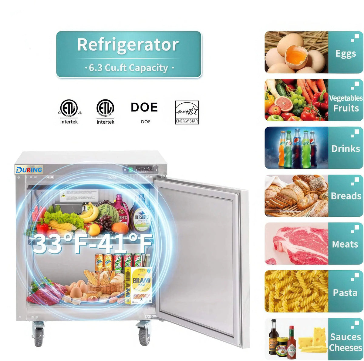DURING D-KTR-28B 28" 1 Door Undercounter Refrigerator