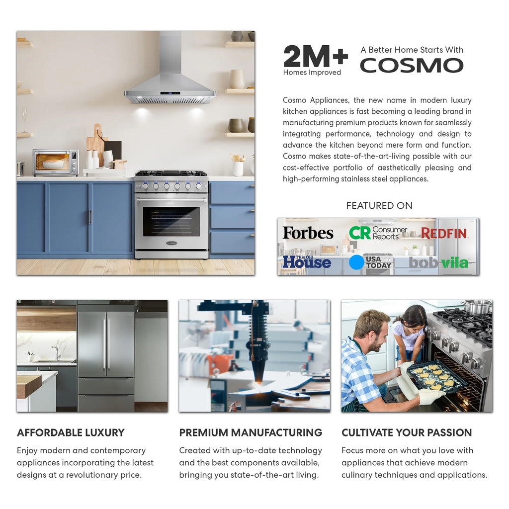 Cosmo 30 in. Ducted Range Hood in Stainless Steel with Touch Controls, LED Lighting and Permanent Filters