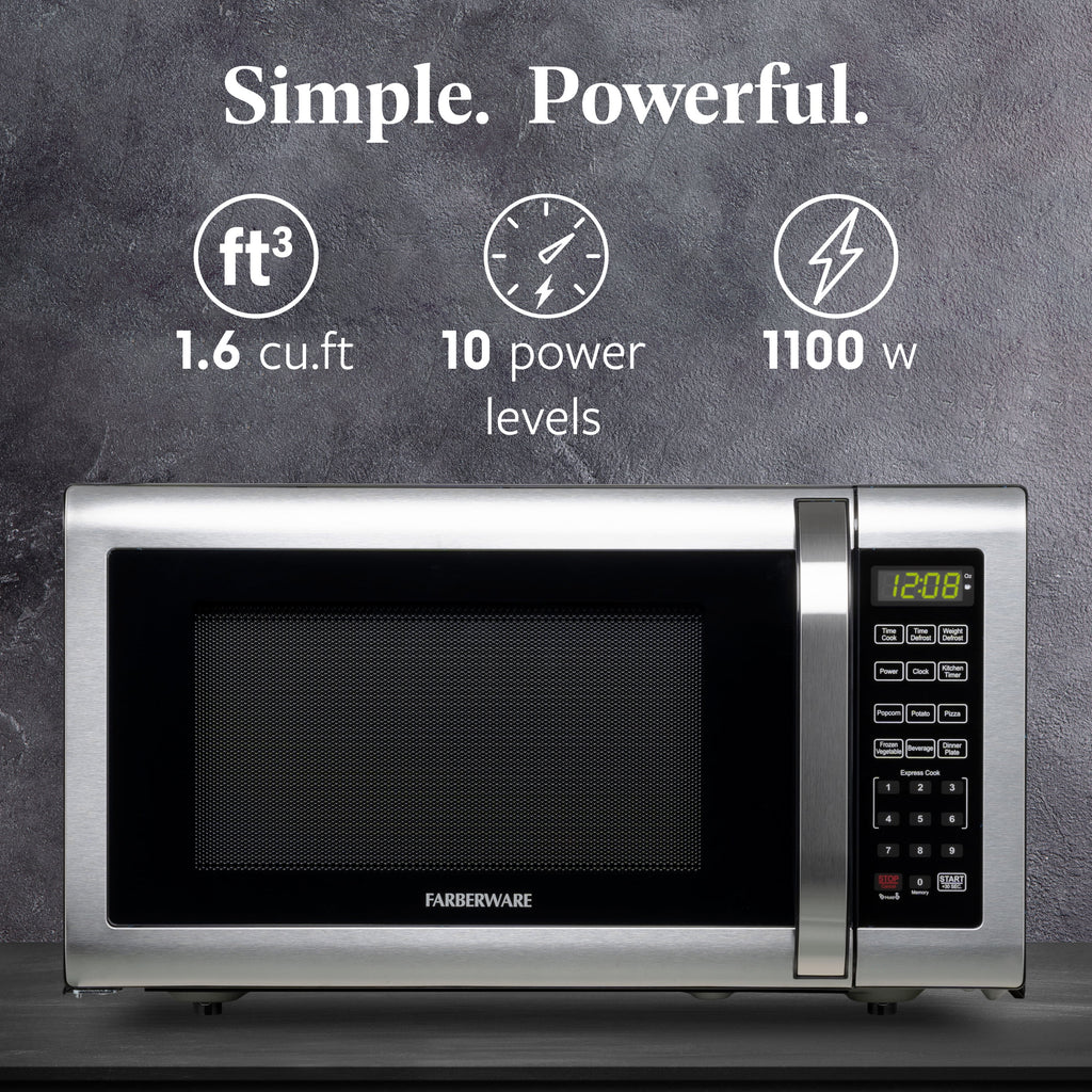Farberware FMGZ09BKA 0.9 Cu. Ft. Microwave Oven, 900W, Digital Control, LED Display, 6 Cooking Presets, Black