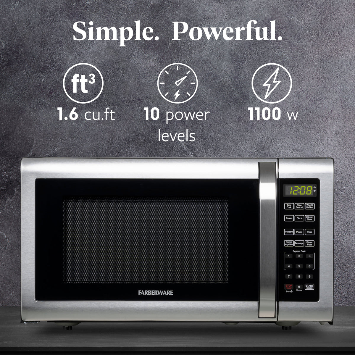Farberware FMGZ09BKA 0.9 Cu. Ft. Microwave Oven, 900W, Digital Control, LED Display, 6 Cooking Presets, Black