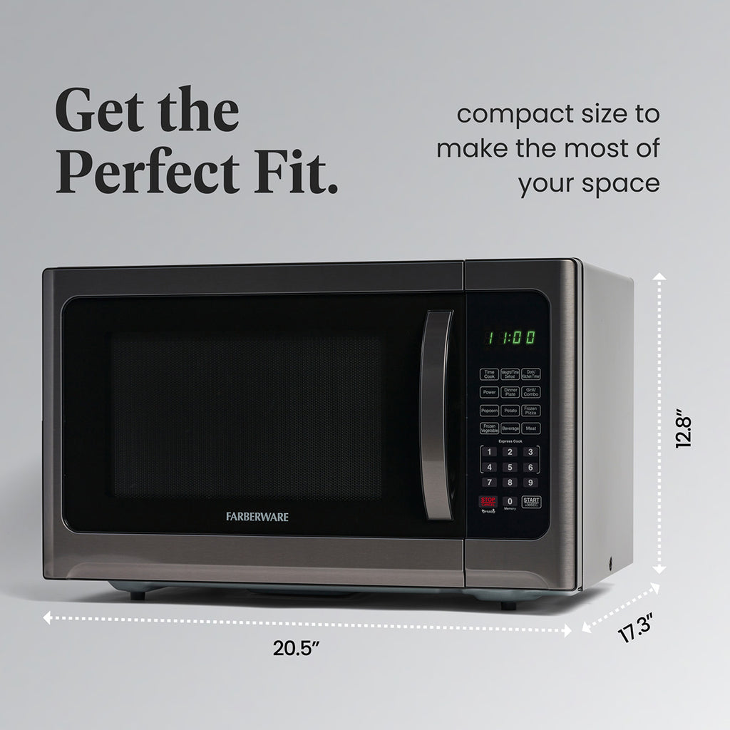 Farberware Professional 1.2 Cu. Ft. 1000-Watt Microwave Oven with Sensor Cooking, Stainless Steel/Black Body Wrap