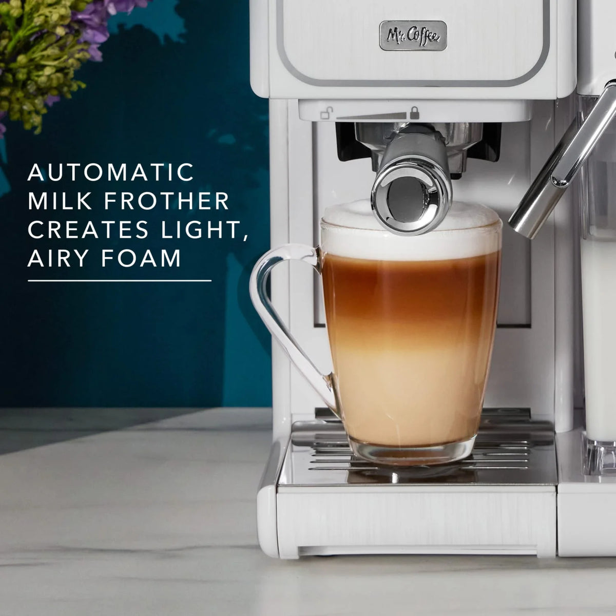 Mr. Coffee One Touch CoffeeHouse+ Espresso, Cappuccino, and Latte Maker, White