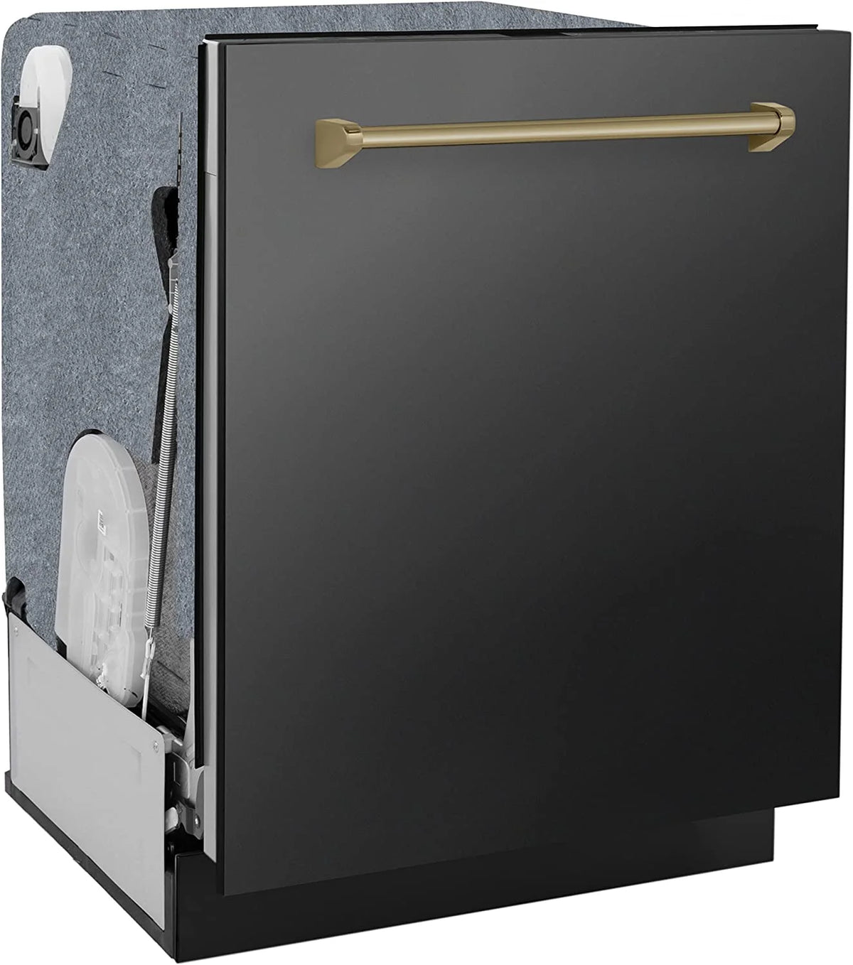 ZLINE Autograph Edition 24" 3rd Rack Top Touch Control Tall Tub Dishwasher in Black Stainless Steel with Gold Handle, 45dBa (DWMTZ-BS-24-G)