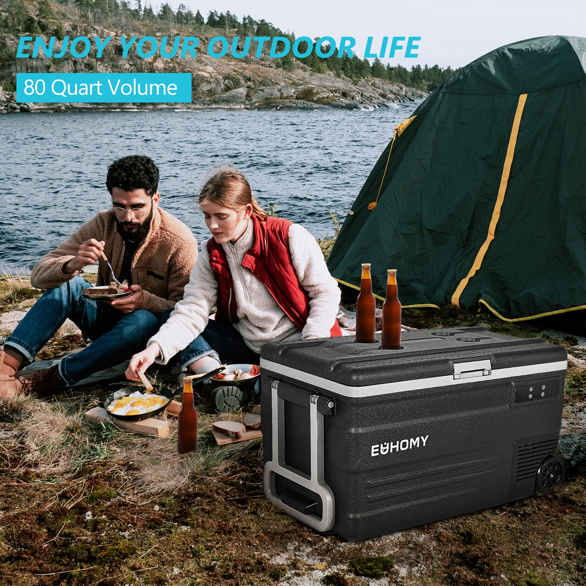 EUHOMY 12 Volt Refrigerator, 79 QT 12V Fridge, Electric Cooler 12/24V DC 110-240V AC, Car Refrigerator 0℉~68℉, 12 Volt Cooler for Camping, Trip, Truck, Boating, Outdoor.