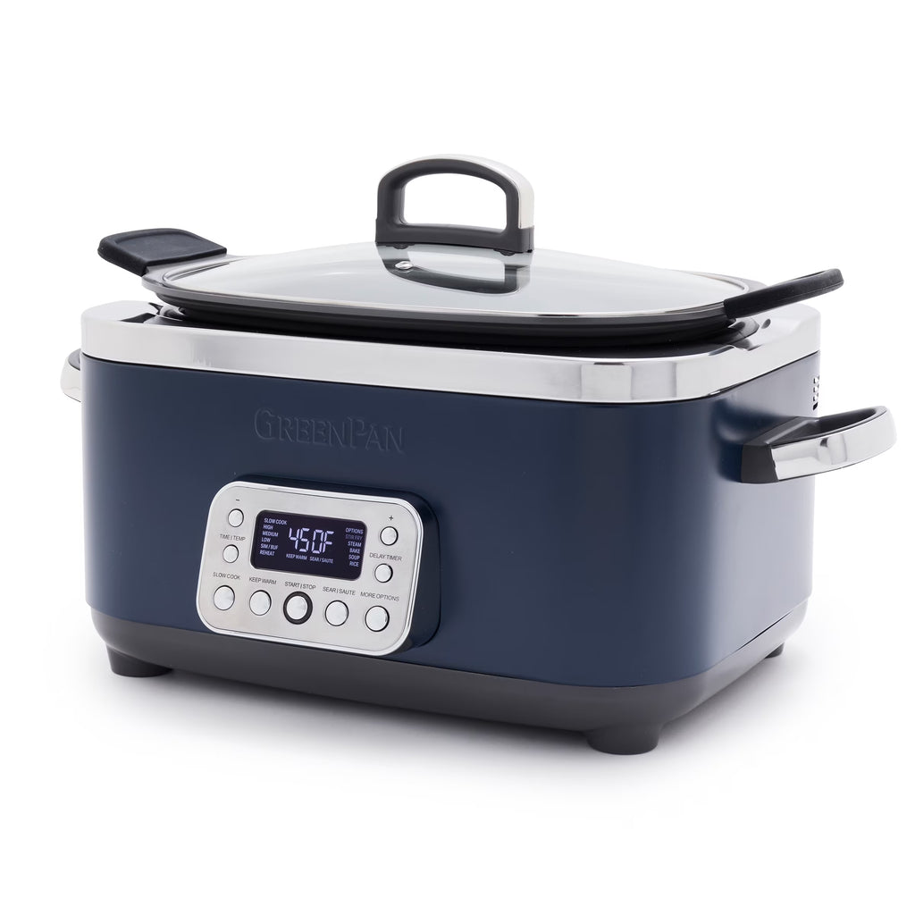 GreenPan 6-Quart, 14-in-1 Slow Cooker, Family Size, Ceramic Nonstick, Dishwasher Safe Parts, Black
