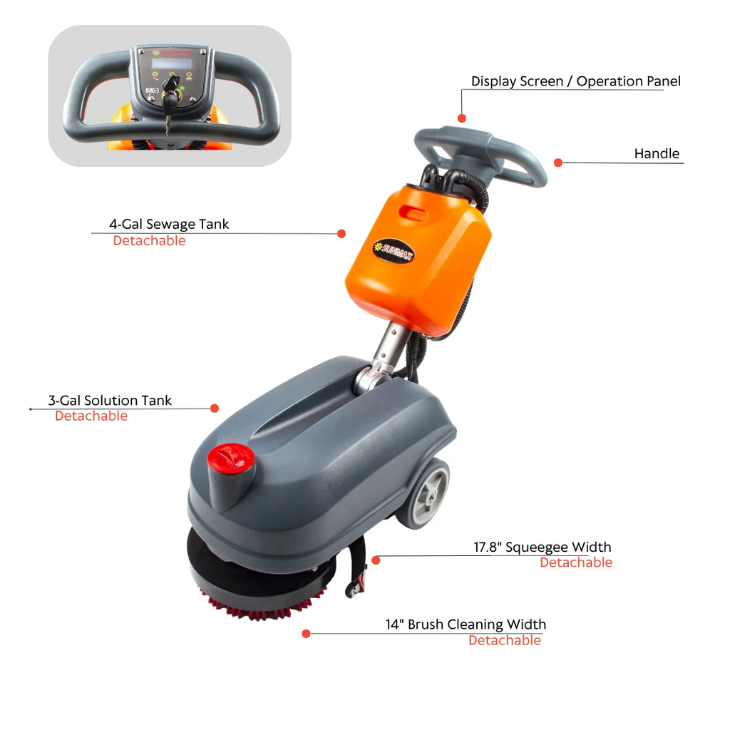 RT15 Battery Powered Floor Scrubber, 14" Cleaning Path, 19377 Sqft/h Efficiency, Compact Design