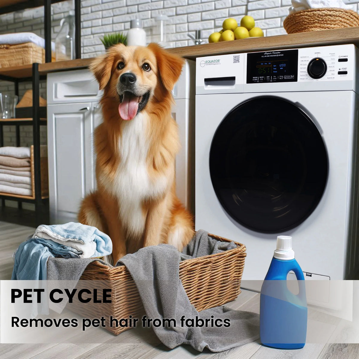 Equator Combination Washer Dryer Ventless/Vented Pet cycle 1.62cf/15lbs 110V with Adjustable legs