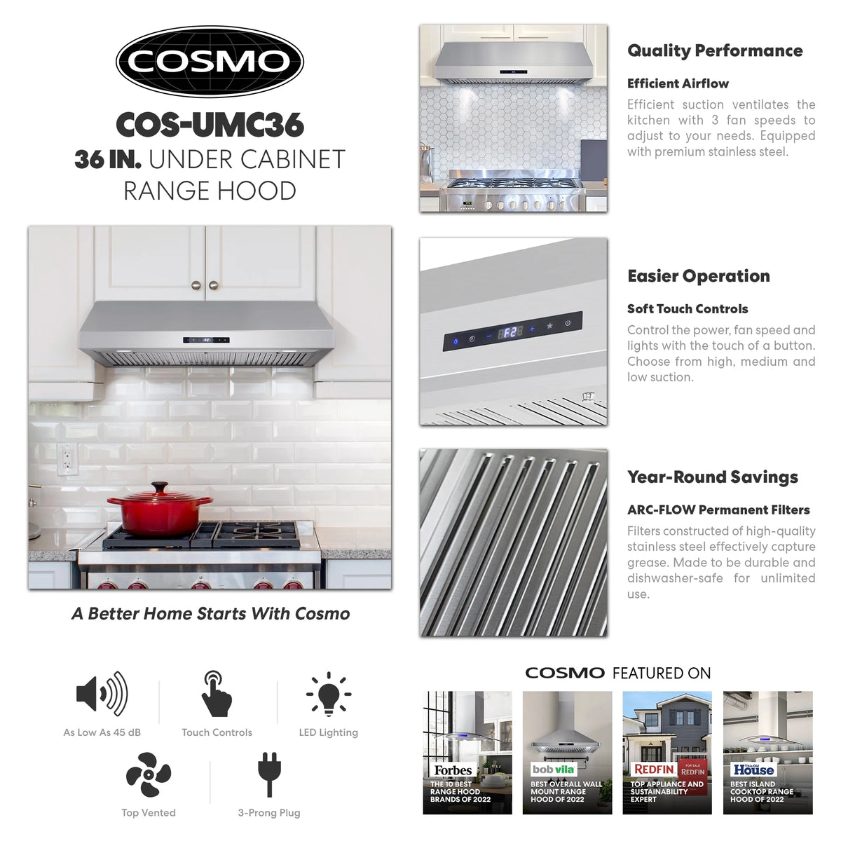 Cosmo Range Hoods UC30 30 in. 380 CFM Ducted Under-Cabinet Range Hood