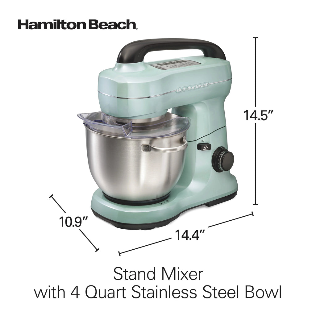 Hamilton Beach 4 Quart Stand Mixer for Kitchen, 7 Speeds, Tilt-Head, Dough Hook, Whisk & Flat Beater, Black