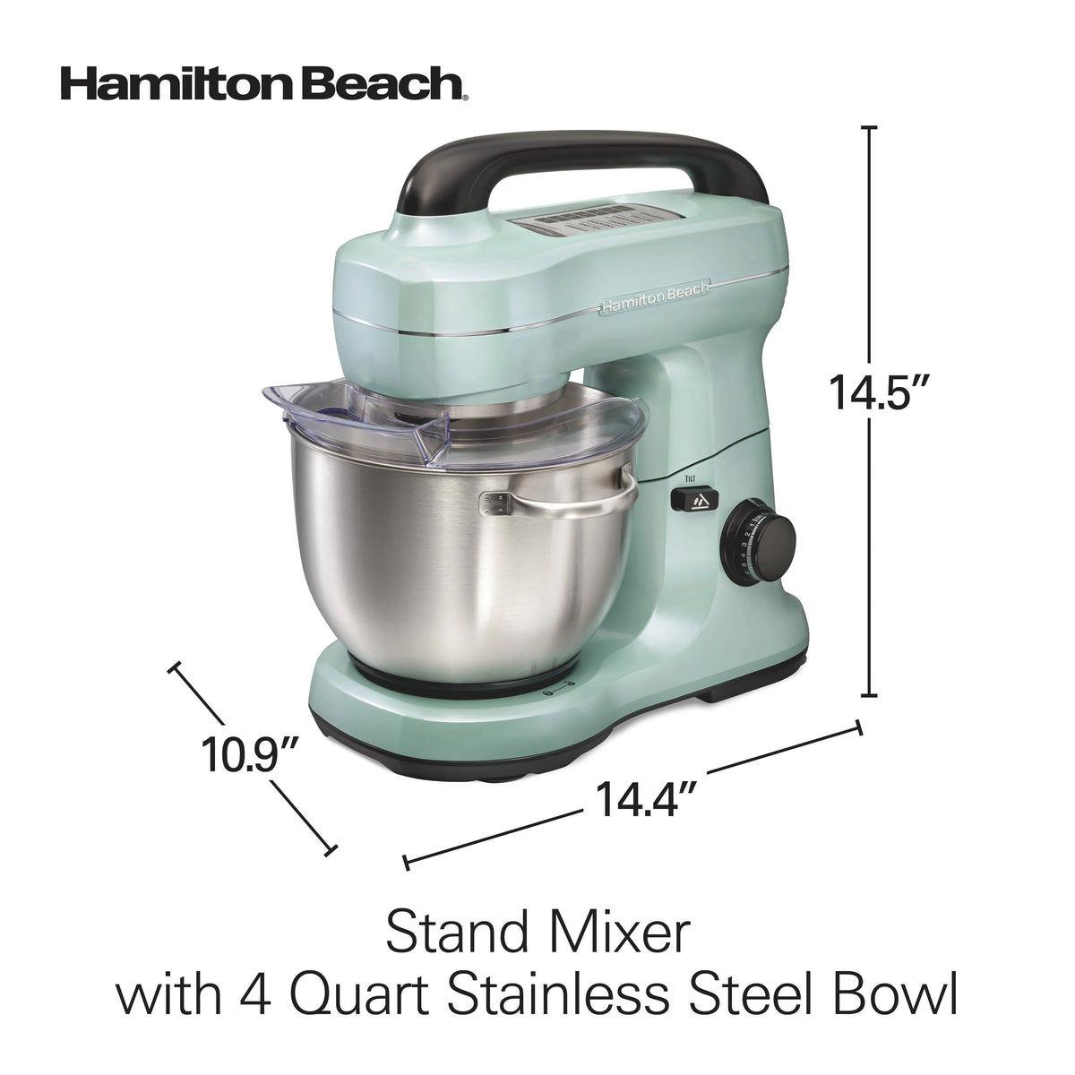 Hamilton Beach 4 Quart Stand Mixer for Kitchen, 7 Speeds, Tilt-Head, Dough Hook, Whisk & Flat Beater, Black