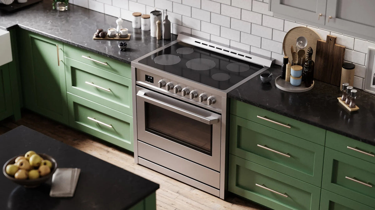 Rangaire RRE361TS 36" Electric Range Oven with Timer - Stainless Steel, Infrared Stove Burners, True Convection, Easy Reach Racks