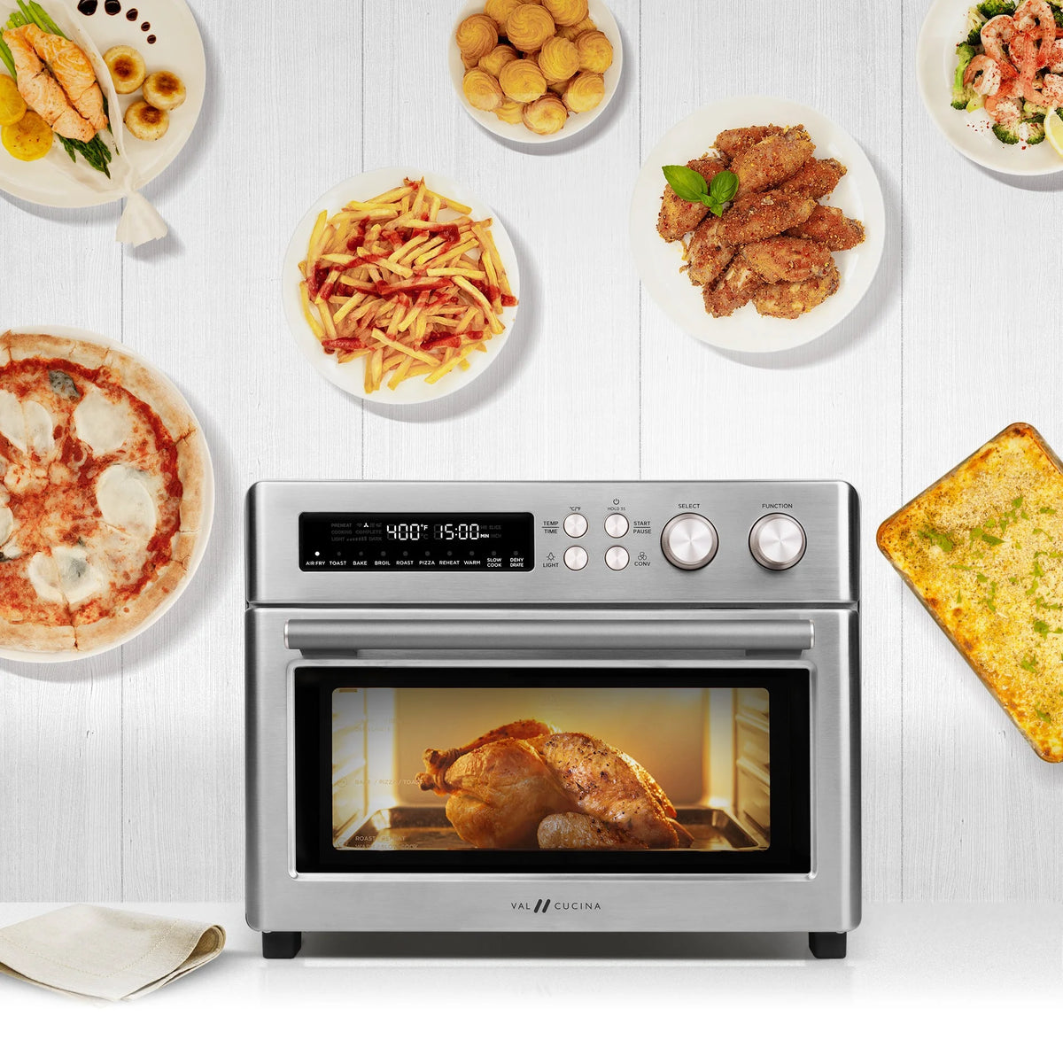 VAL CUCINA 10-IN-1 AIR FRYER TOASTER OVEN -  BRUSHED STAINLESS STEEL