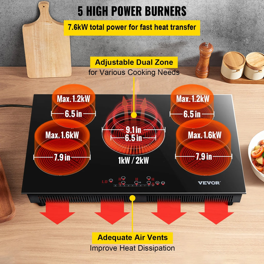 VEVOR 30'' Radiant Electric Cooktop in Black with 4 Burners