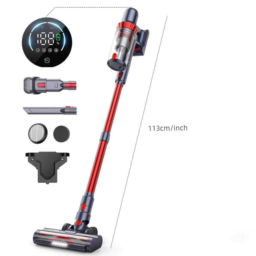 Cordless Vacuum Cleaner, 450W/38Kpa Vacuum Cleaners for Home with LED Screen, Max 60 Mins Runtime, Noise Reduction Tech, Anti-Tangle Stick Vacuum for Pet Hair Carpet and Hardfloor