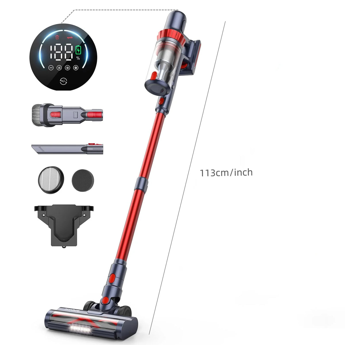 Cordless Vacuum Cleaner, 450W/38Kpa Vacuum Cleaners for Home with LED Screen, Max 60 Mins Runtime, Noise Reduction Tech, Anti-Tangle Stick Vacuum for Pet Hair Carpet and Hardfloor