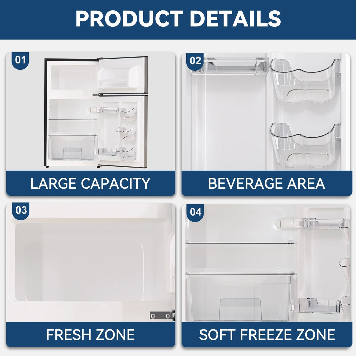 Frestec 3.2 Cu ft Two Door Mini Fridge with Freezer, Stainless Steel, E-Star