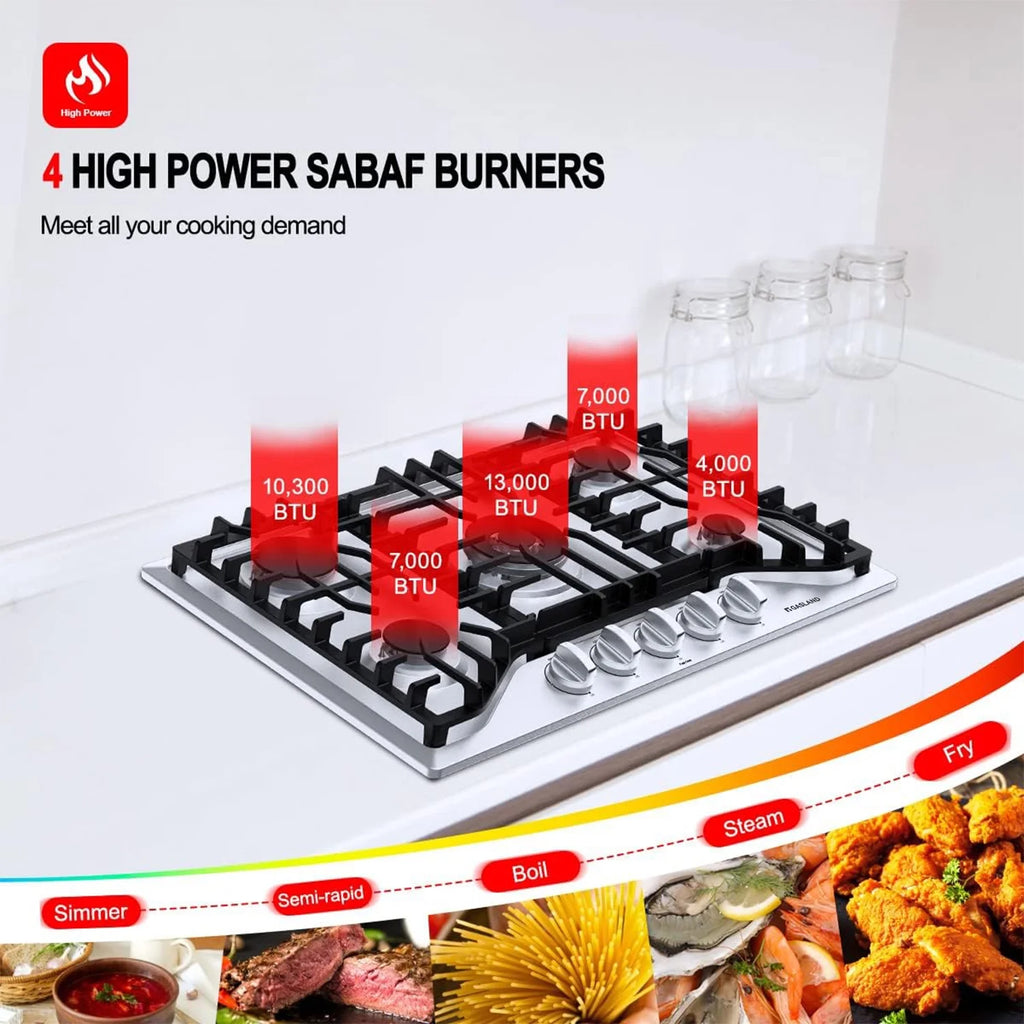 Gasland Chef  30" 5 Burners 30" Gas Cooktop, Stovetop, NG/LPG,Stainless Steel, Auto Ignition