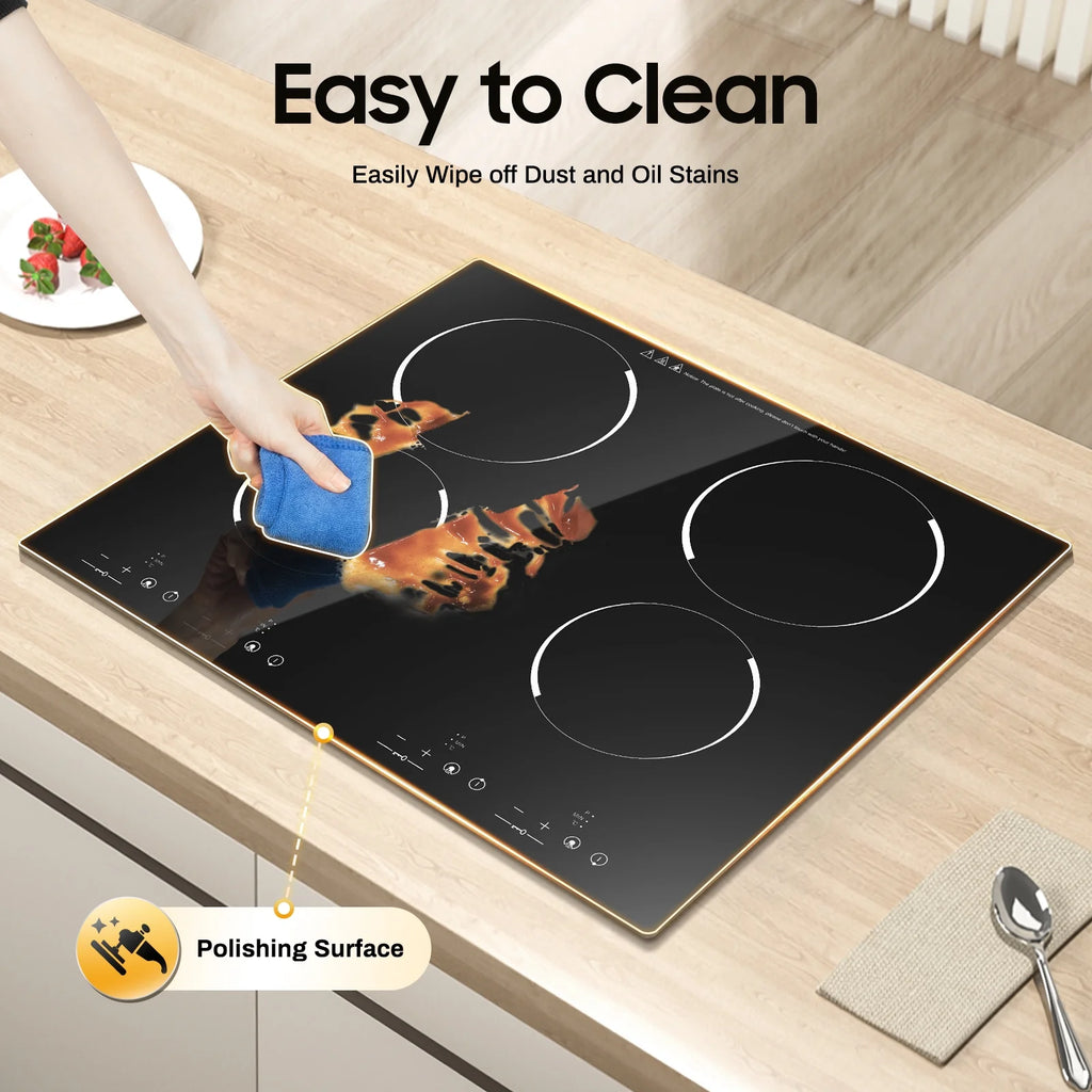 Peakora Electric Cooktop, Built-in Cooktop 3000W, Electric Stove Top with 4 Electric Burners, 9 Heating Level, Kid Safety Lock, Sensor Touch Control, 110V