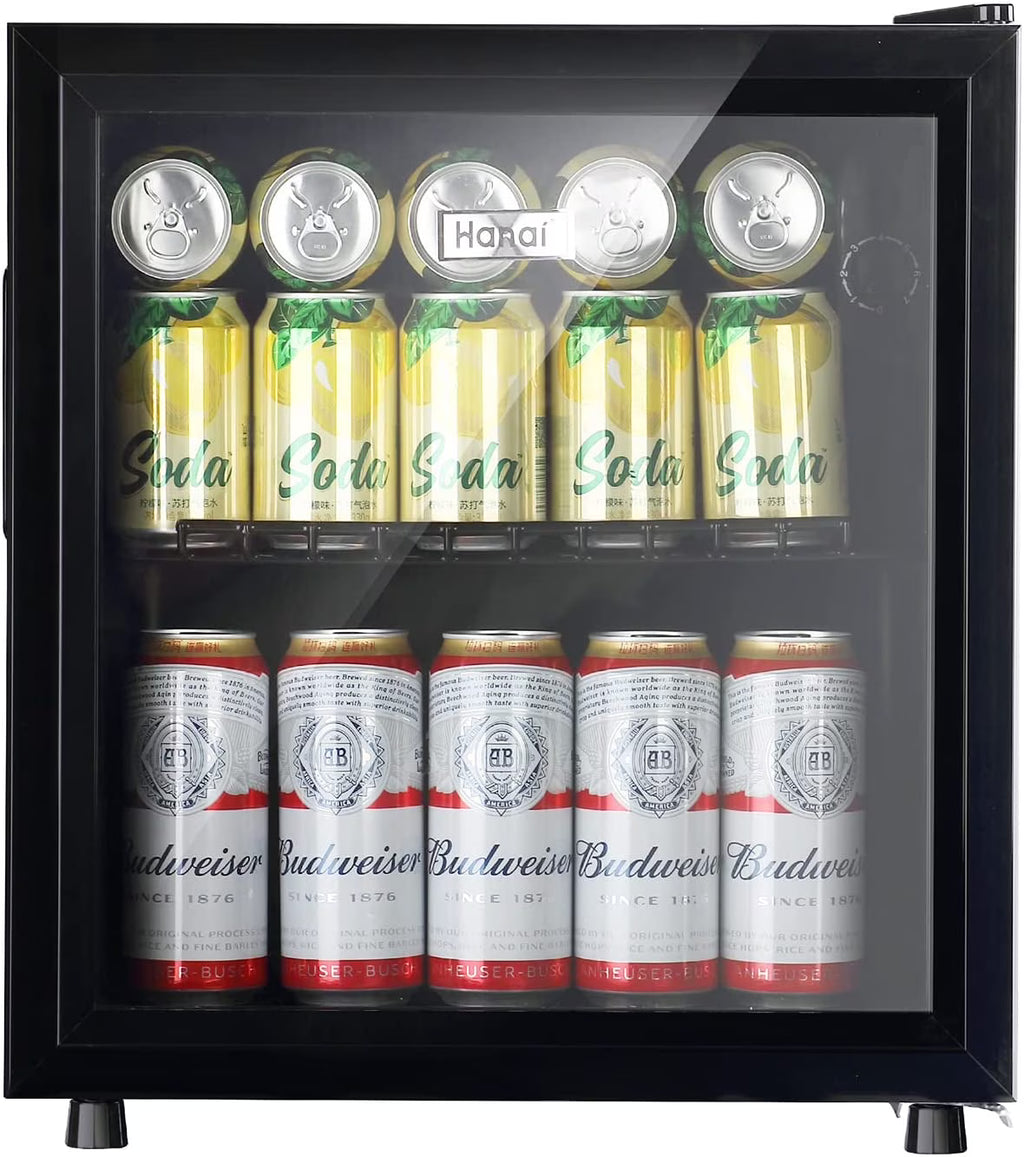 WANAI Compact Beverage Refrigerator, 100 Can Capacity, Glass Door, Black Stainless Steel