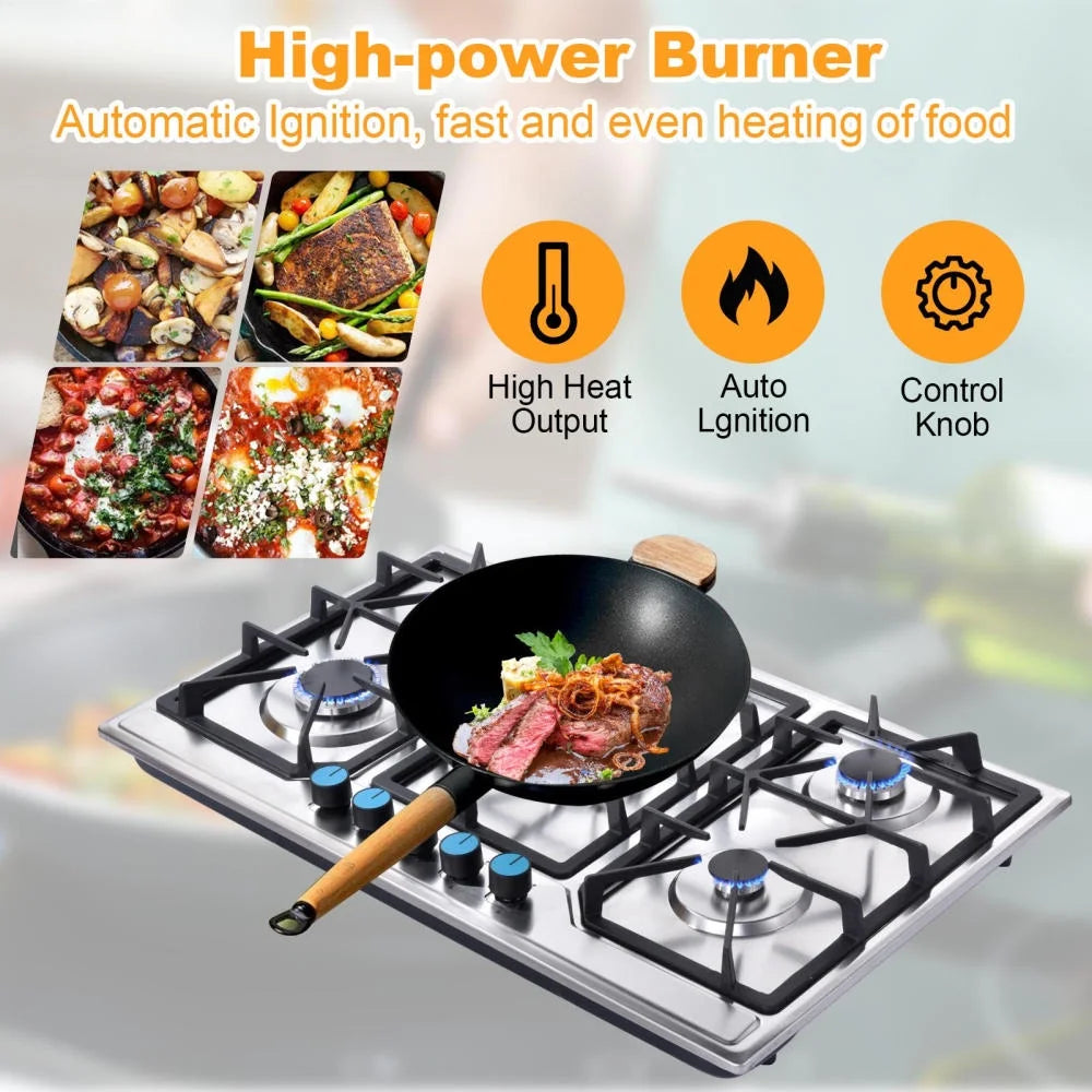Tohu Stainless Steel Stove 3.3kW 5-Burner Closed Chassis Propane Cooktop for Outdoor/Indoor Cooking