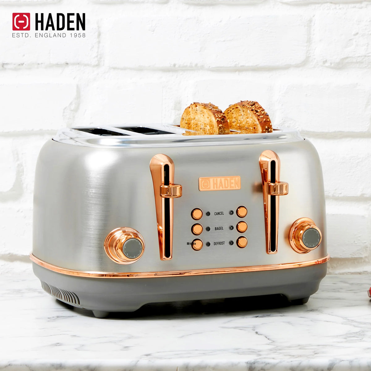 Haden Heritage 1500 1.7 Electric Kettle, Matte Black Finish with Copper Accents