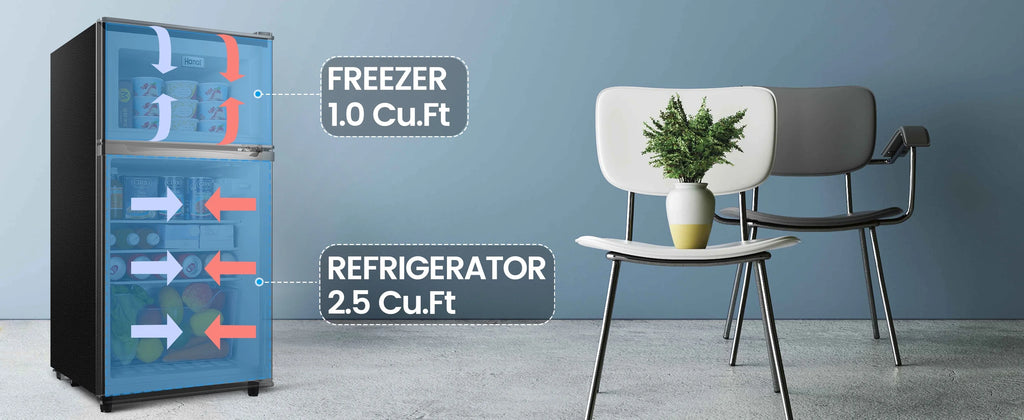 2 Door Mini Fridge with Freezer,3.5Cu.ft Small Freezer,7 Adjustable Thermostat,Blue,New
