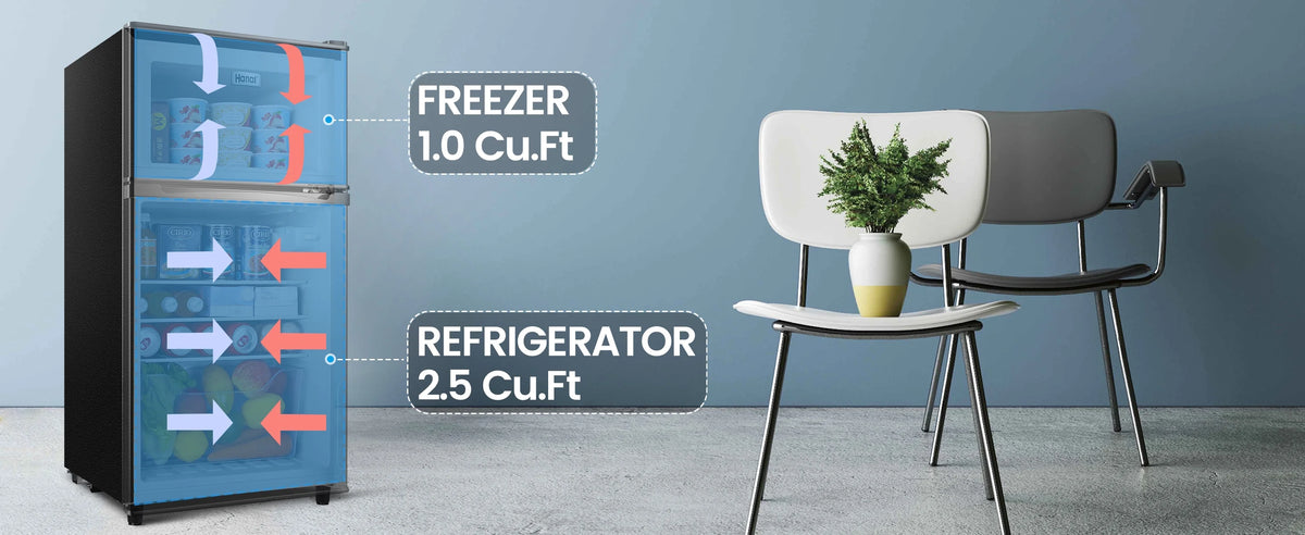 2 Door Mini Fridge with Freezer,3.5Cu.ft Small Freezer,7 Adjustable Thermostat,Blue,New