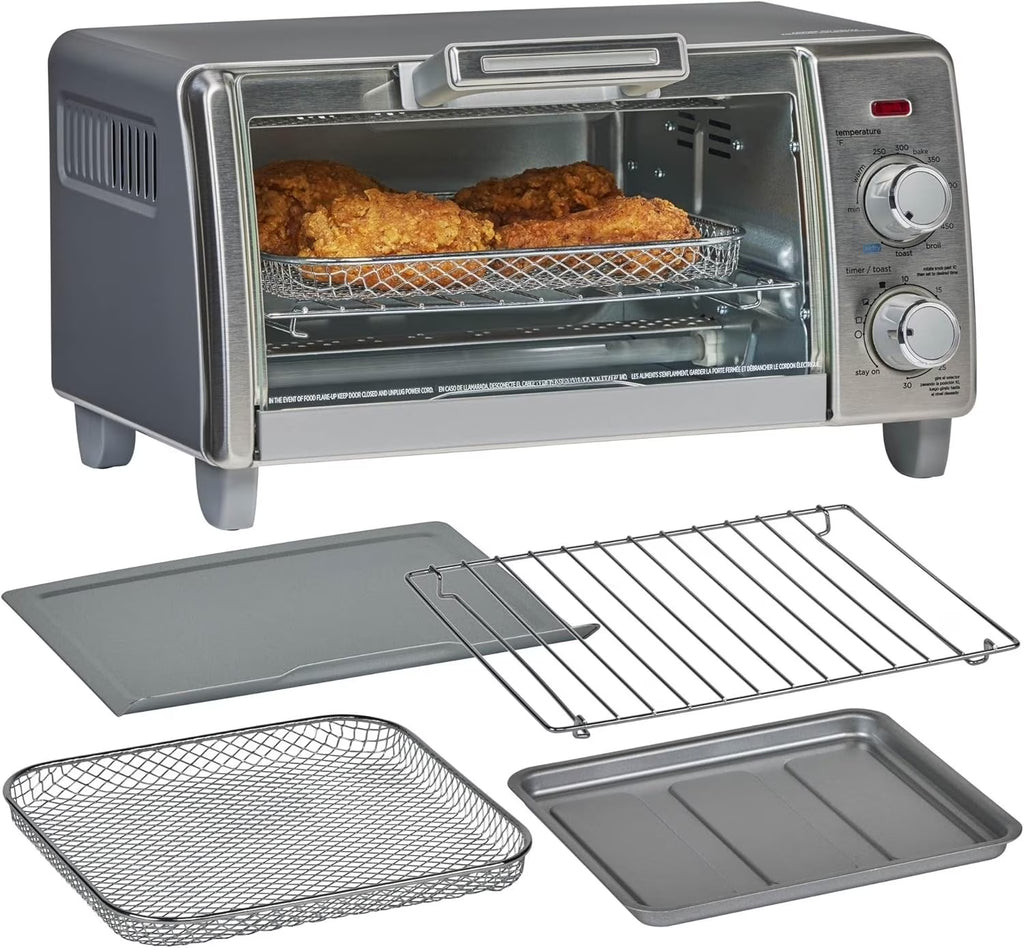 Crisp 'N Bake Air Fry Countertop Convection Toaster Oven, Medium Capacity, 4-Slice, 5-in-1, Fits 9�� Pizza, 30-Min Timer, Bake, Broil, Air Fry, Toast, Keep Warm, Stainless
