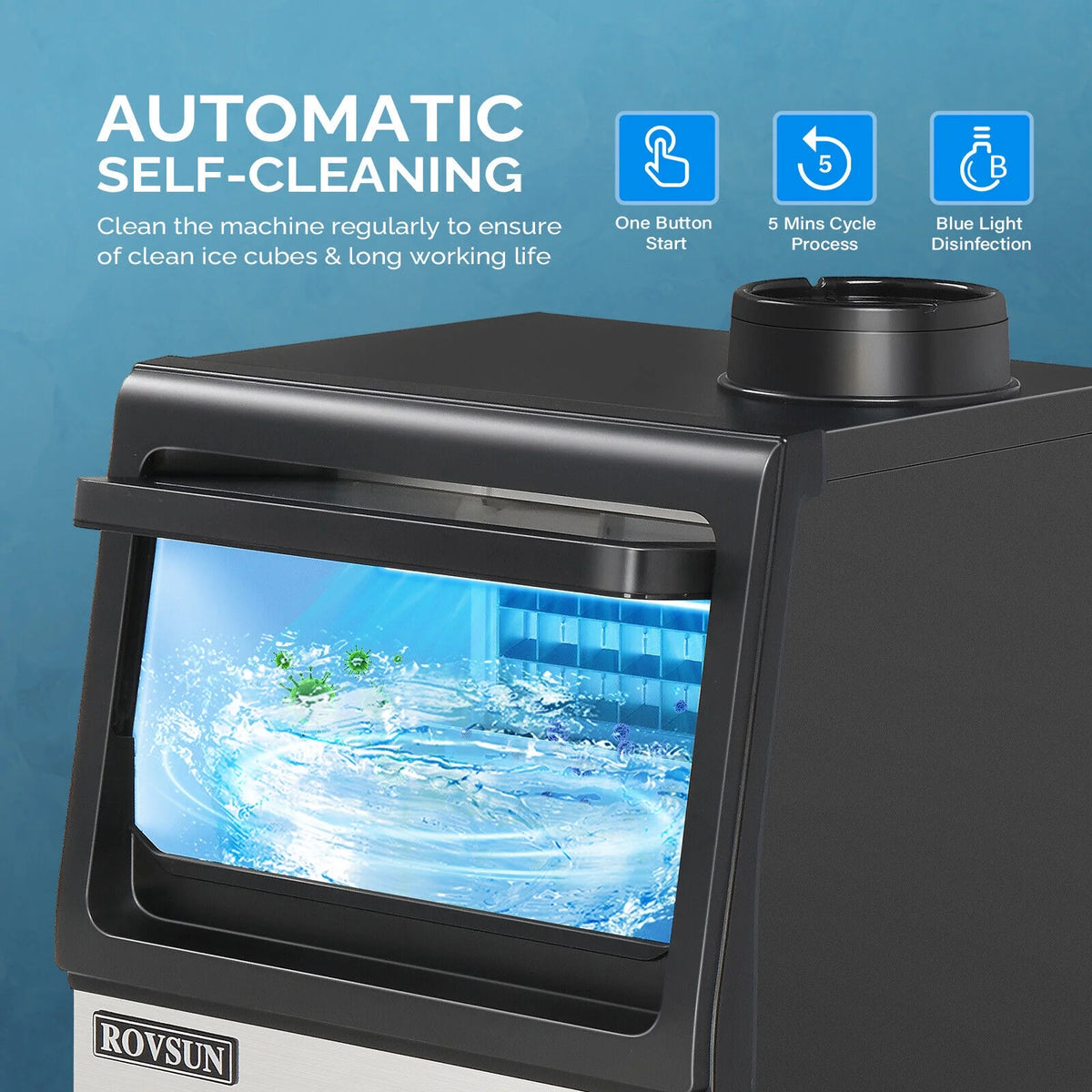 ROVSUN Ice Maker Machine 90 lbs/24H Capacity Freestanding & Countertop, Stainless Steel