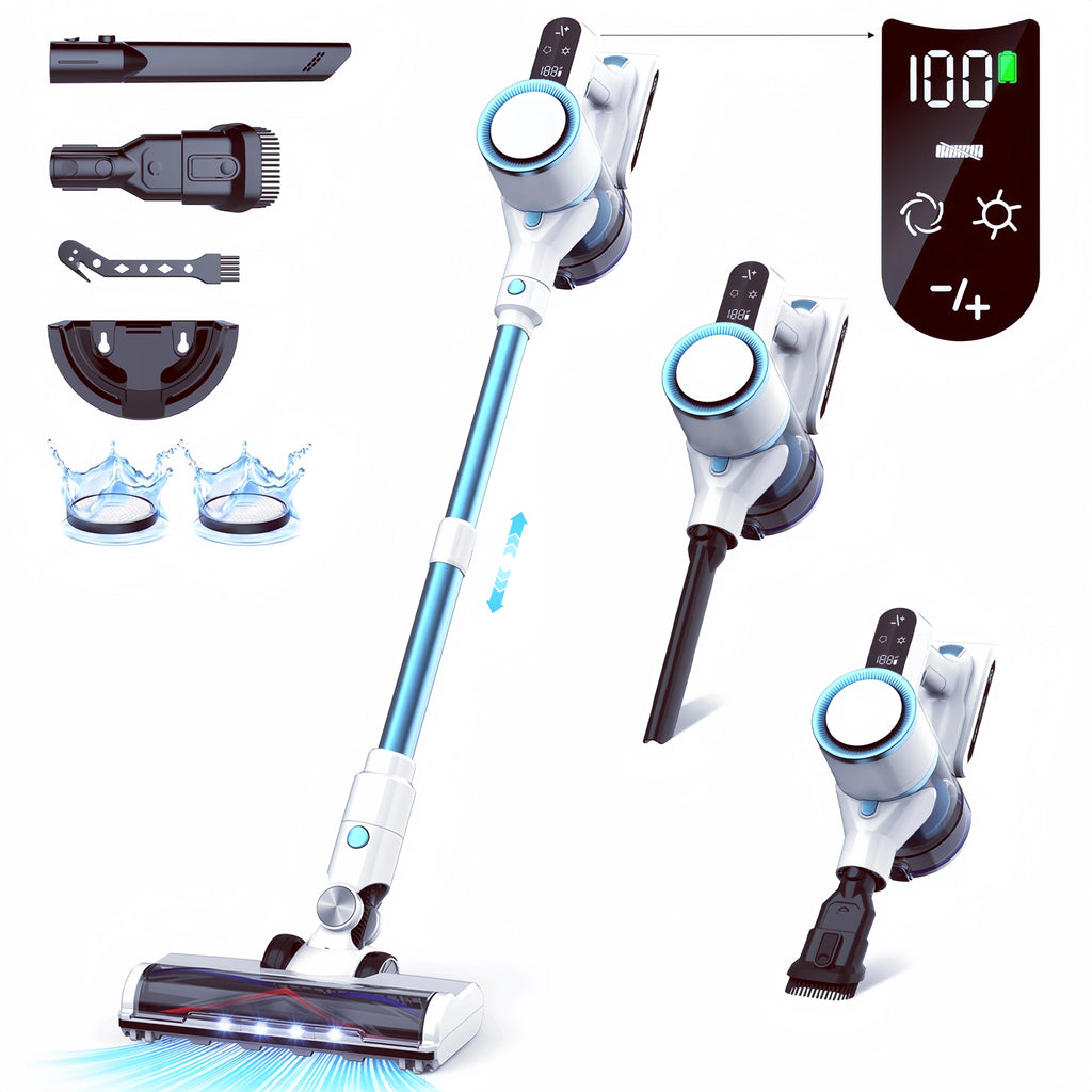 Lazyswan Cordless Vacuum, 250W 23KPa Stick Vacuums for Pet Hair/Carpet, 45 Min Runtime, LED Touch Screen, 1.2L Dust Cup, Lightweight