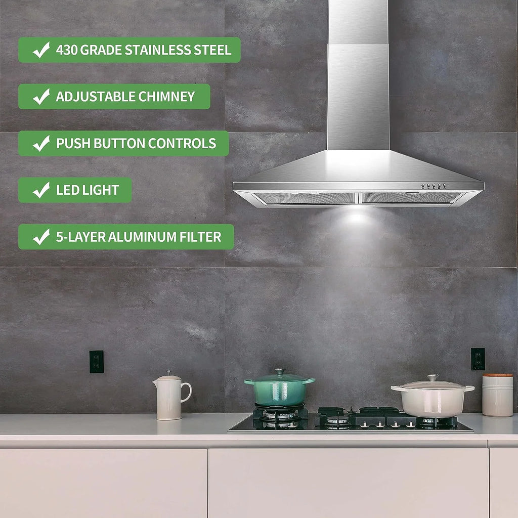 Range Hood 30 inch Wall Mounted Range Hood in Stainless Steel Convertible Stove Vent Hood 3 Speed