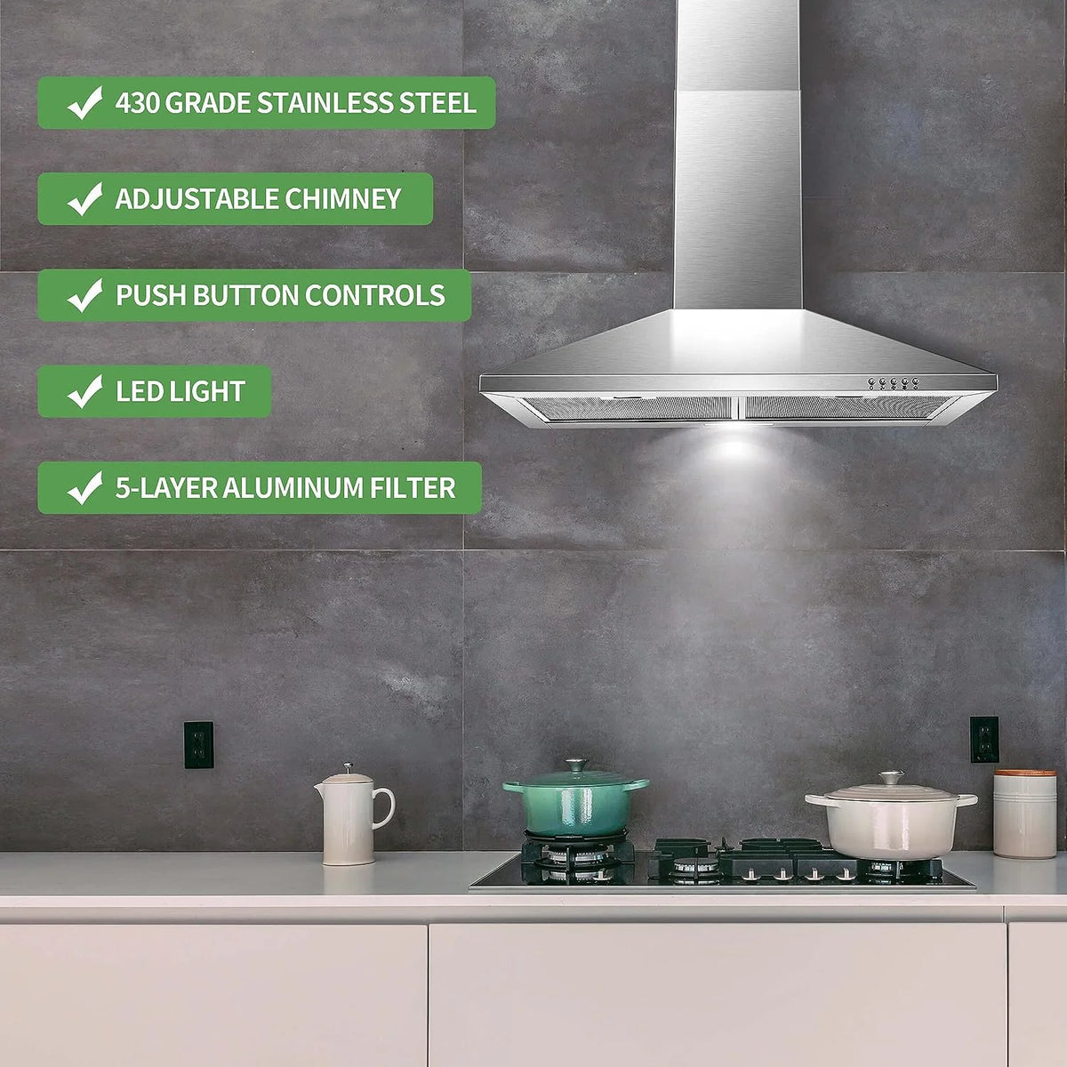 Range Hood 30 inch Wall Mounted Range Hood in Stainless Steel Convertible Stove Vent Hood 3 Speed