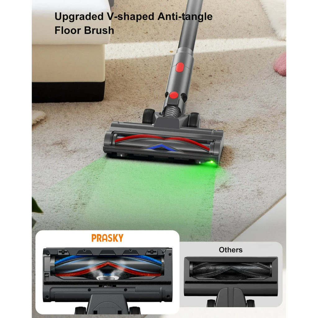 PRASKY Cordless Vacuum Cleaner, Bendable Rechargeable Cleaner for Carpet, Floor, Hair (Purple)