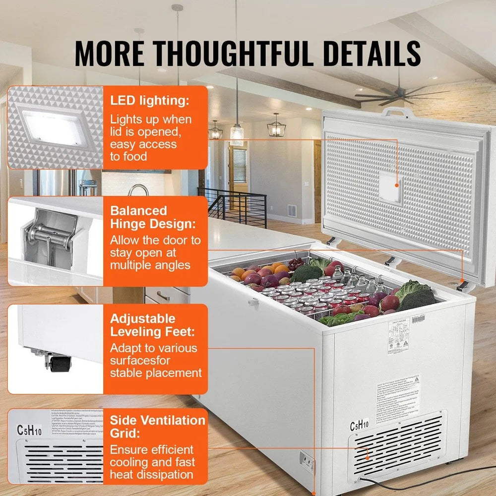 Choco Moon Large Capacity 14.5 Cu.ft Chest Freezer, 345L Storage, 4 Slide-Out Baskets, Lockable Lid, 8 Temp Control Levels, Energy-Efficient LED Lights, 6 Swivel Casters for Easy Mobility