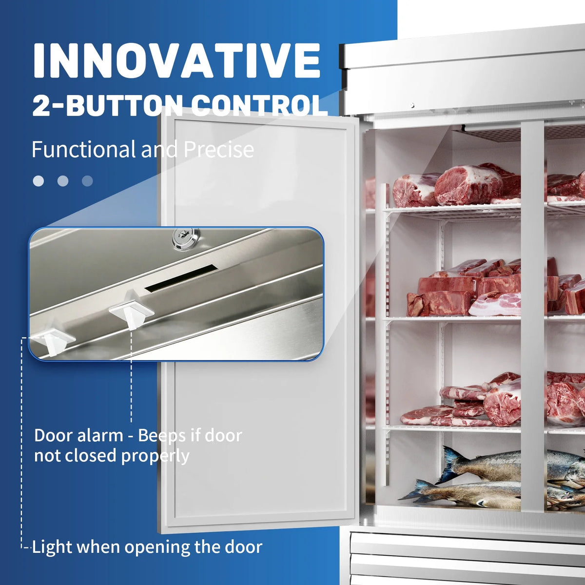 Chingoo 49 Cu.Ft Commercial Freezer, Double Doors, 54" Reach-in Stainless Steel Upright Refrigerator with Lock, Fan Coolingfor Restaurant and Bar