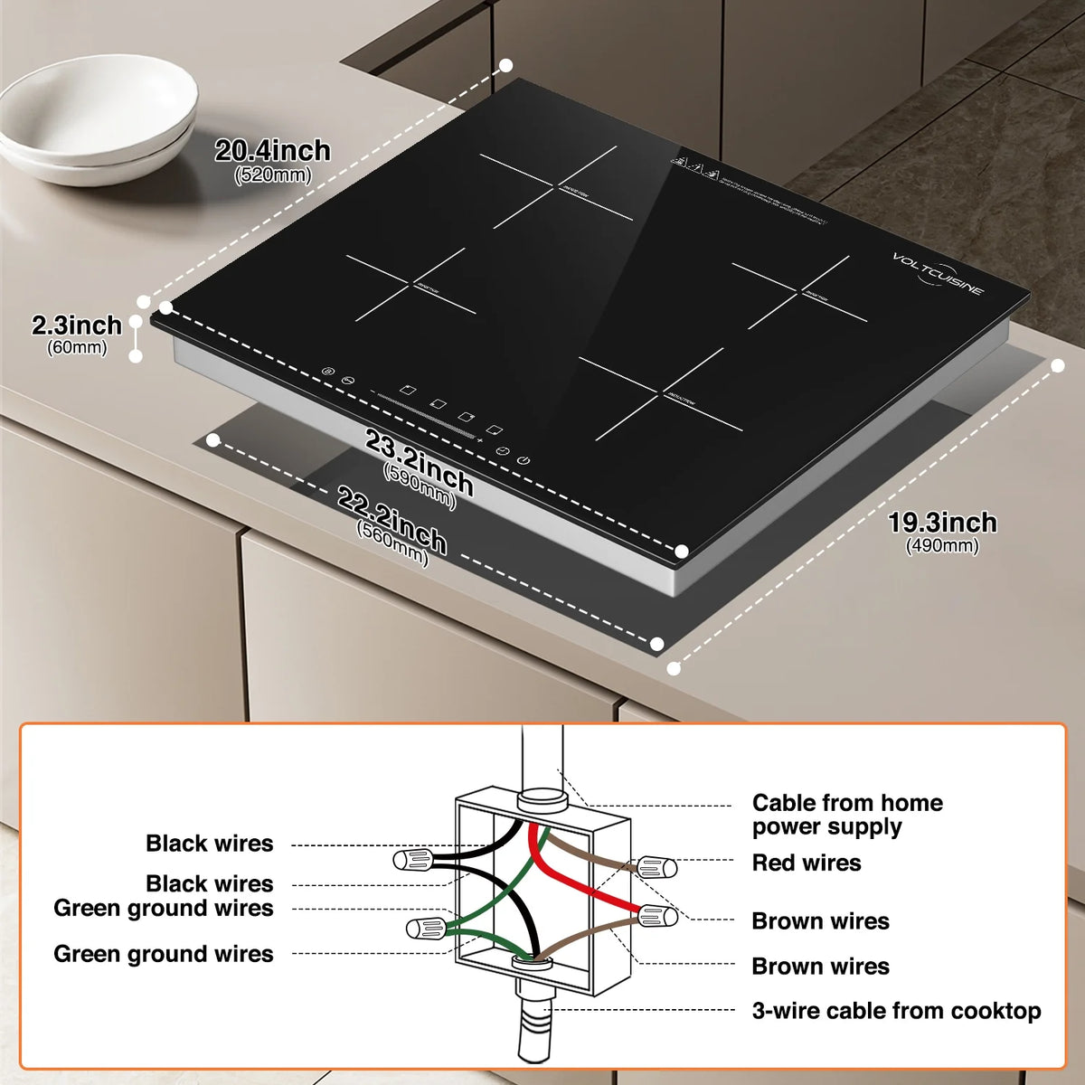 VoltCuisine Double/Dual Induction Cooktop 2 Burner, Shatter-proof Flat Glass Top, 9 Heat Settings, LED Touch Display with Child Safety Lock & Overheat Protection