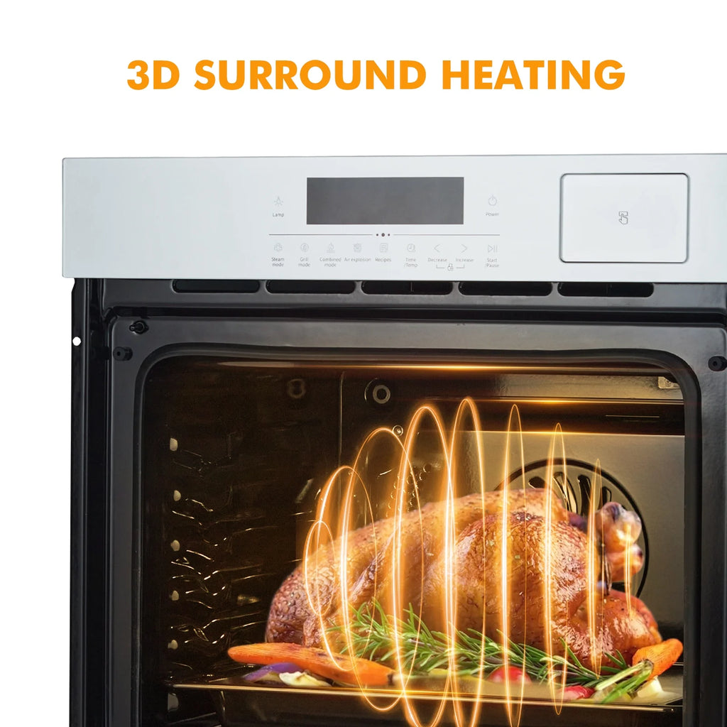 24" Electric Wall Ovens, Stainless Steel Single Wall Ovens With 8 Baking Modes 2.5Cu.Ft 3000W Electric Oven With Timer And Safety Lock 360�� Convection Airfryer