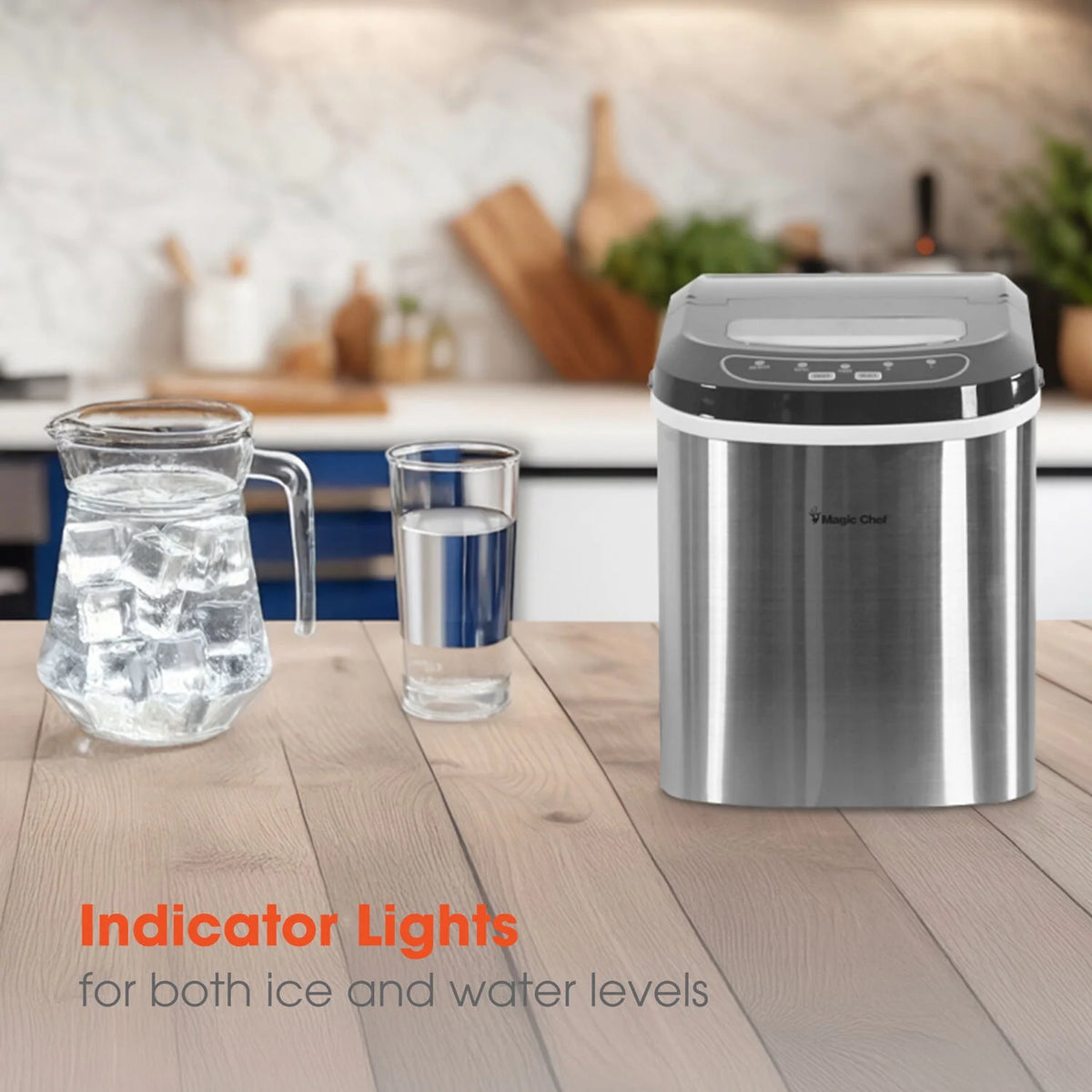 Magic Chef 27 lb Capacity Portable Countertop Ice Maker, Stainless Steel (Bullet Ice)